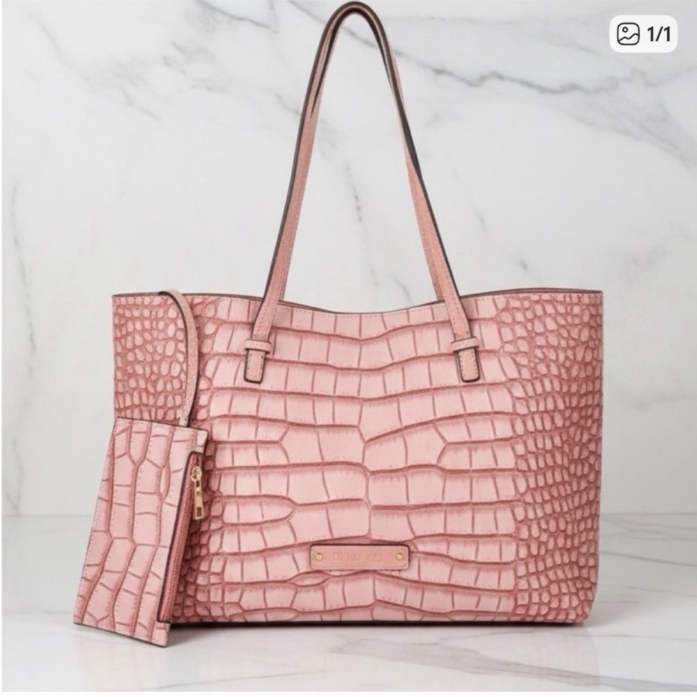 Pink Crocodile Embossed Tote Bag